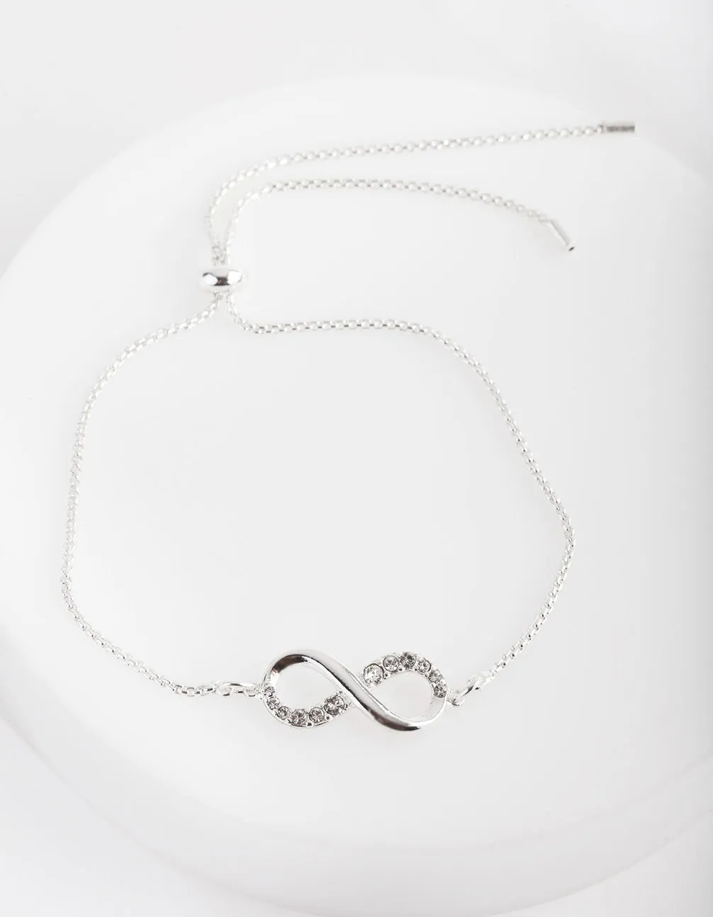 Silver Diamond Simulant Infinity Toggle Bracelet