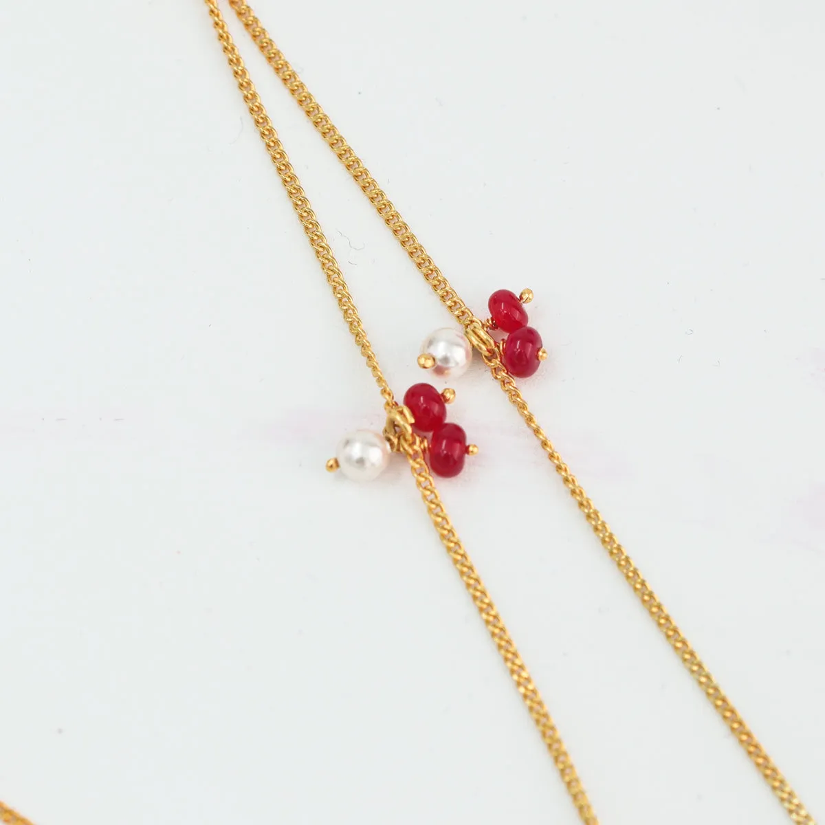 Silver Kempu Stone Pendant Necklace with Ruby (Gold Plated)