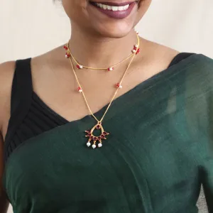 Silver Kempu Stone Pendant Necklace with Ruby (Gold Plated)