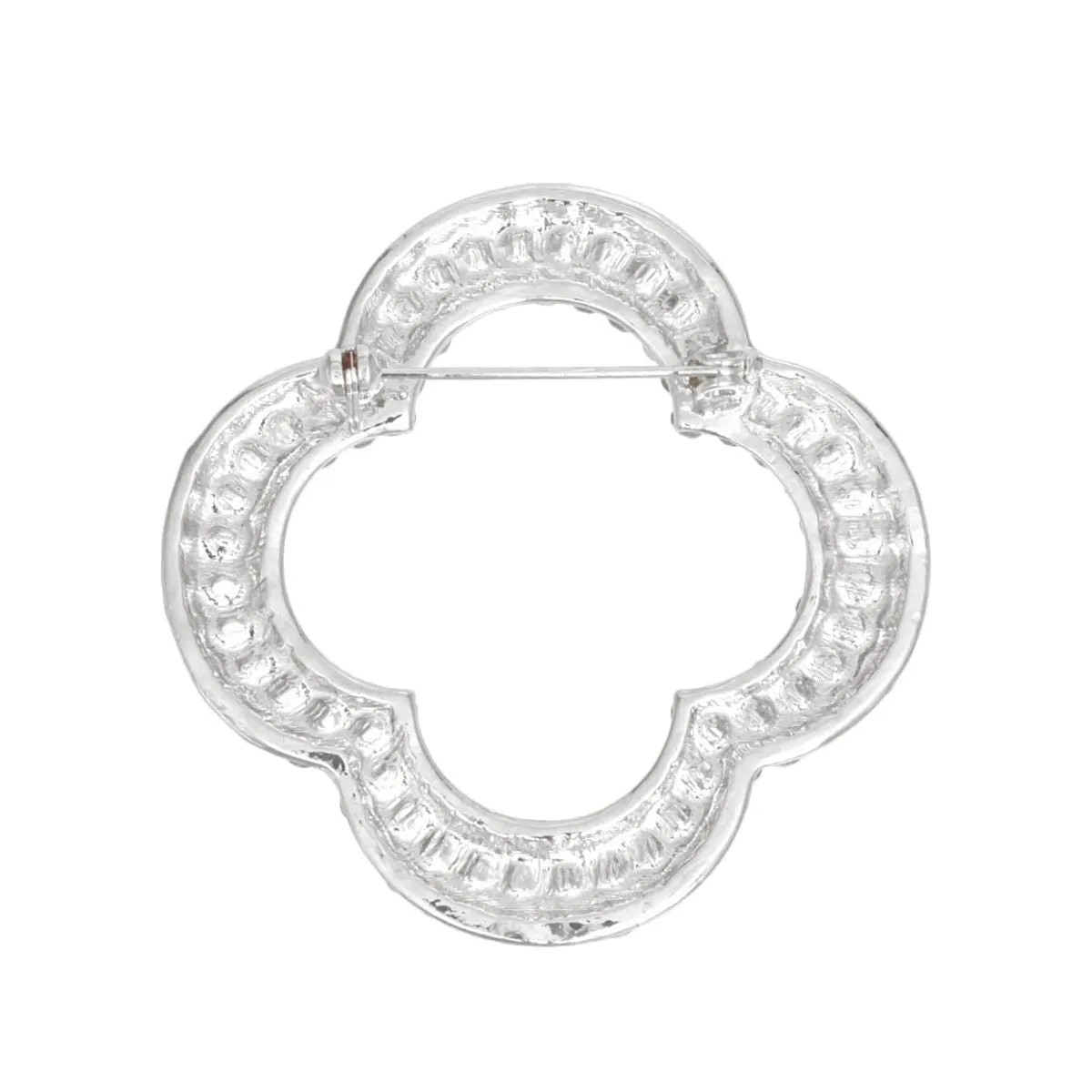 Silver Rhinestone Quatrefoil Clover Brooch - Sleek and Stylish