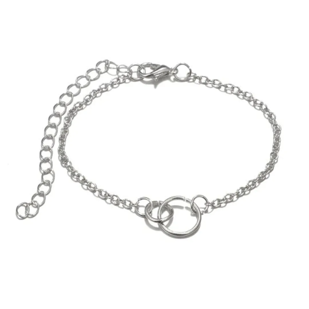 Silver Stacked Bracelet Set Of 5 - 2 Elegant Cuffs & 3 Charming Bracelets For Fashion Forward Style