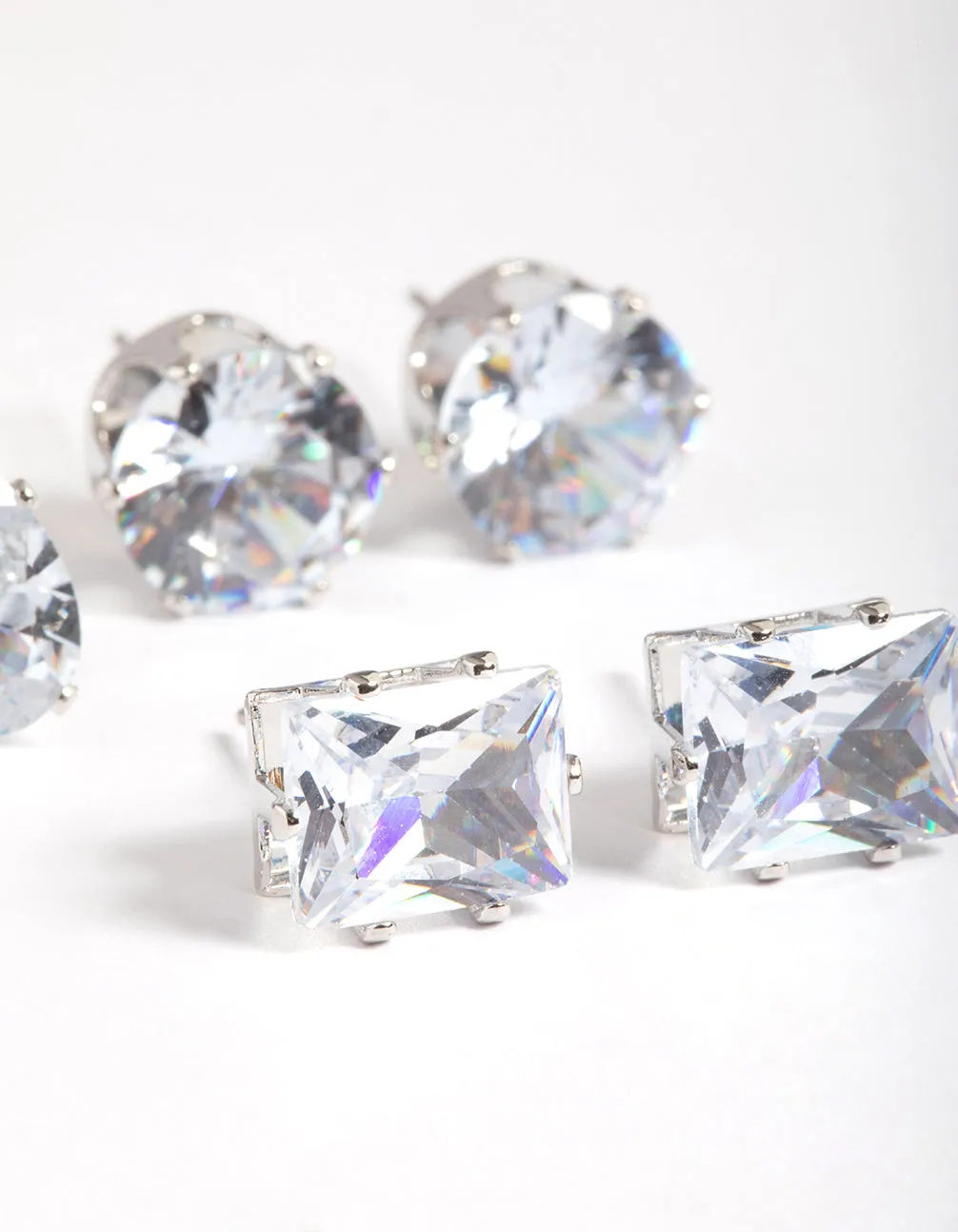 Silver Statement Stud Earrings Pack