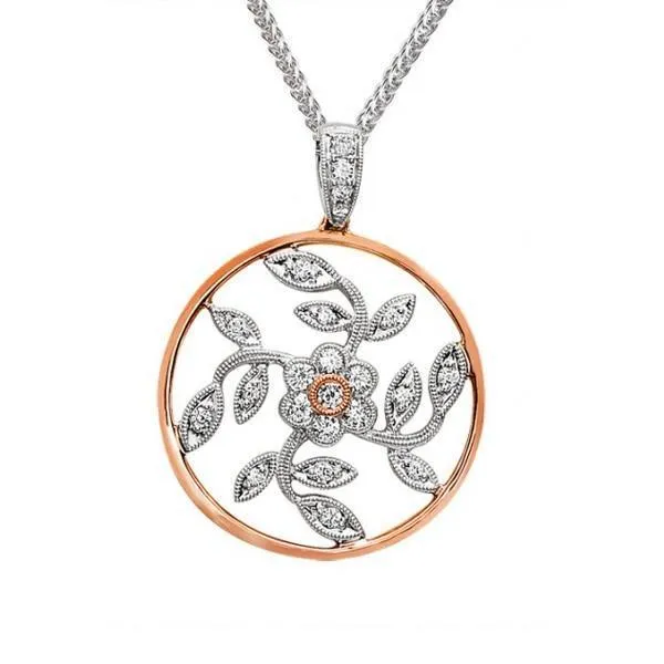 Simon G. Vintage Style Pink & White Diamond Flower Pendant