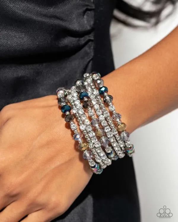 Sizzling Stack - Multi - Oil Spill and Silver Bead Paparazzi Coil Bracelet - 2024 Empower Me Pink Exclusive