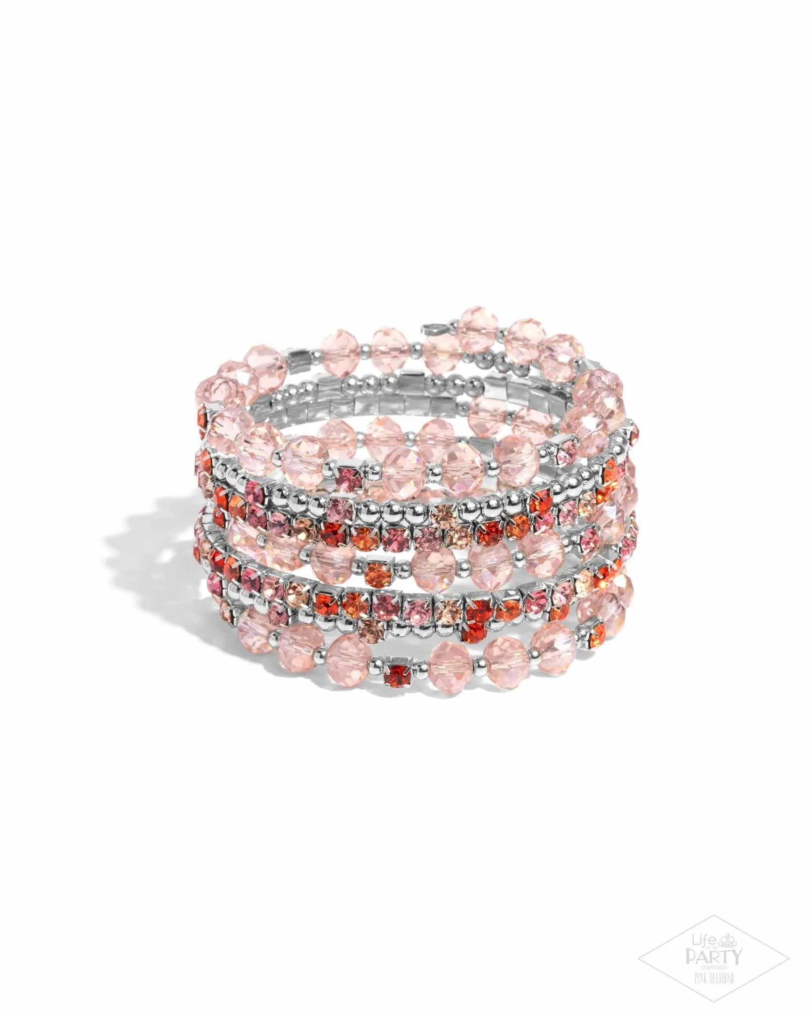 Sizzling Stack - Multi - Pink, Orange, Yellow Rhinestone and Bead Paparazzi Coil Bracelet - Pink Diamond Exclusive