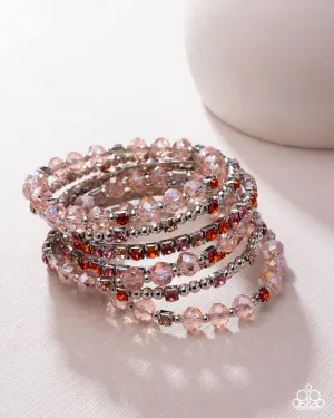 Sizzling Stack - Multi - Pink, Orange, Yellow Rhinestone and Bead Paparazzi Coil Bracelet - Pink Diamond Exclusive