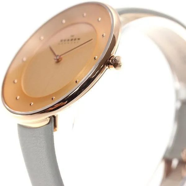 Skagen Gitte Rose Dial Leather Strap Women's Watch SKW2139