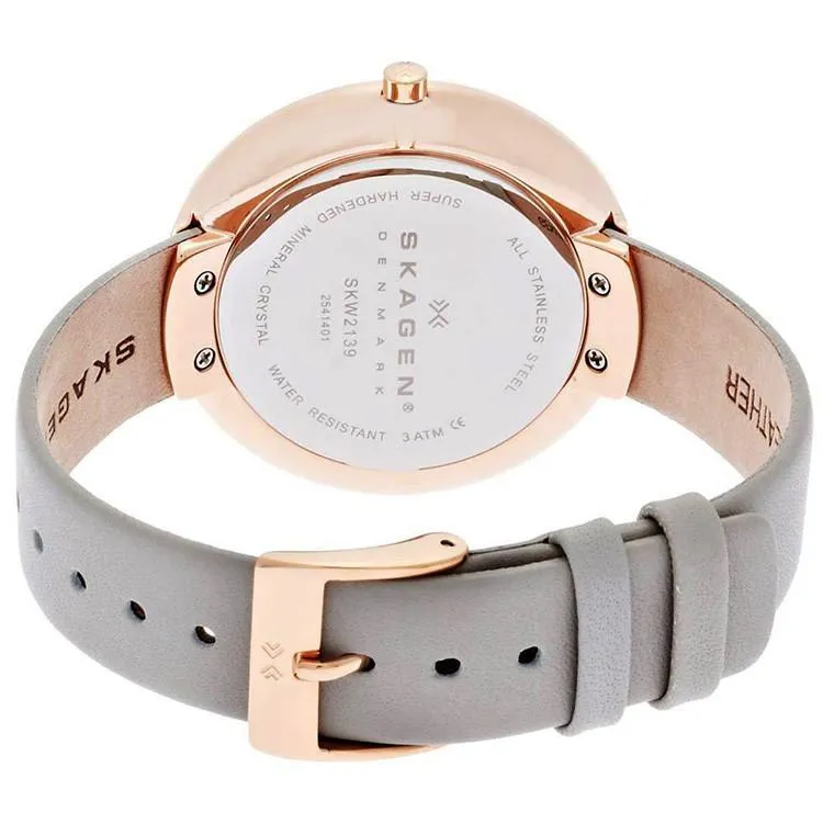 Skagen Gitte Rose Dial Leather Strap Women's Watch SKW2139