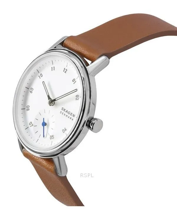 Skagen Kuppel Lille Brown Leather Strap White Dial Quartz SKW3103 Women's Watch