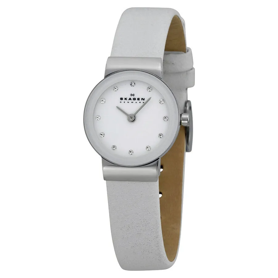 Skagen White Leather and Steel Ladies Watch 358XSSLWW