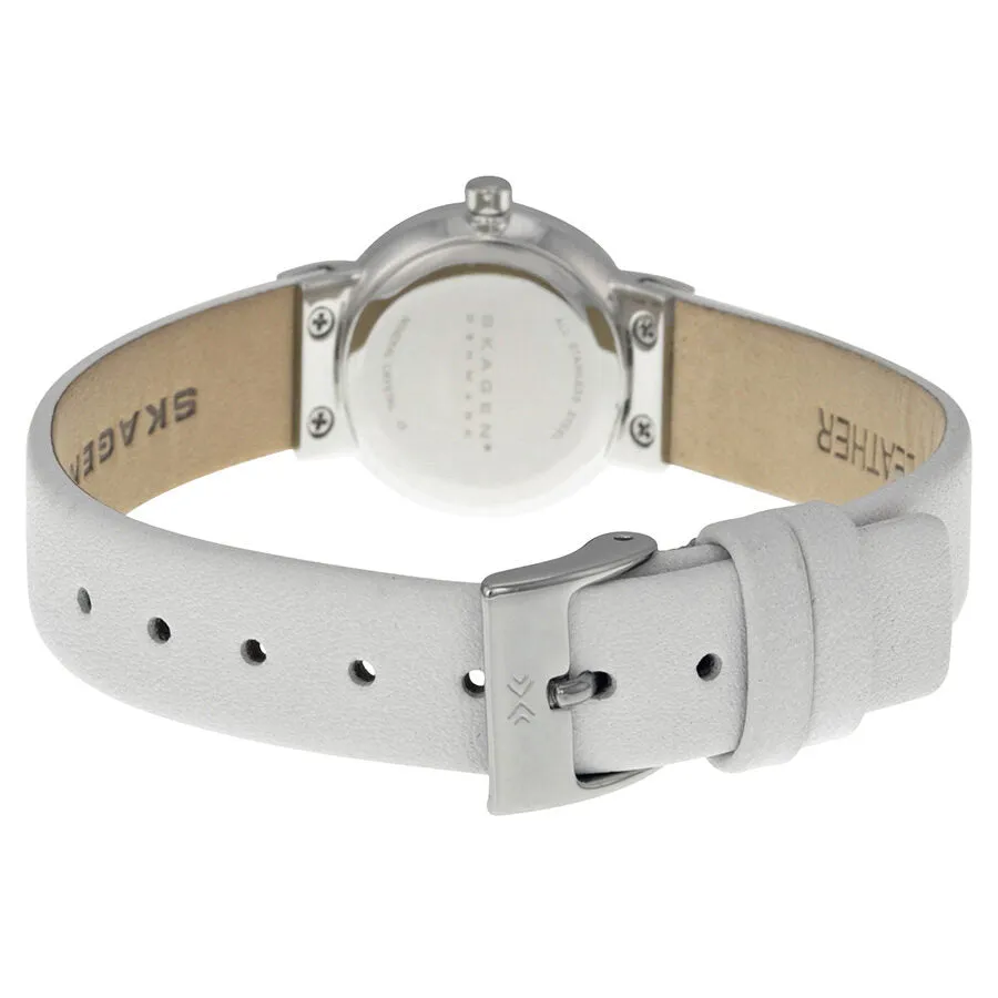 Skagen White Leather and Steel Ladies Watch 358XSSLWW