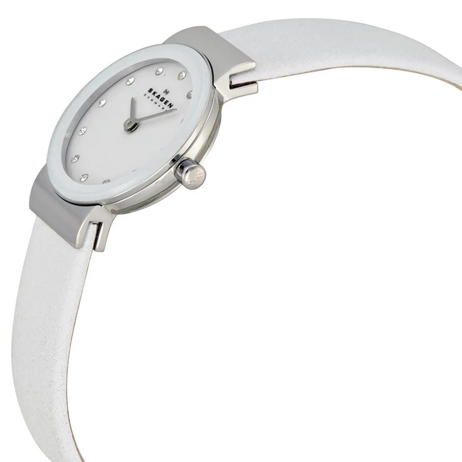 Skagen White Leather and Steel Ladies Watch 358XSSLWW