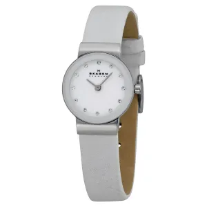 Skagen White Leather and Steel Ladies Watch 358XSSLWW