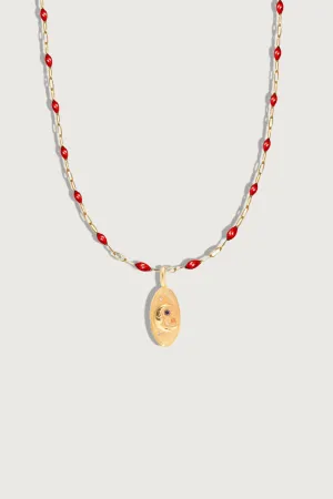 Sky Oval Charm With Enamel Chain Red