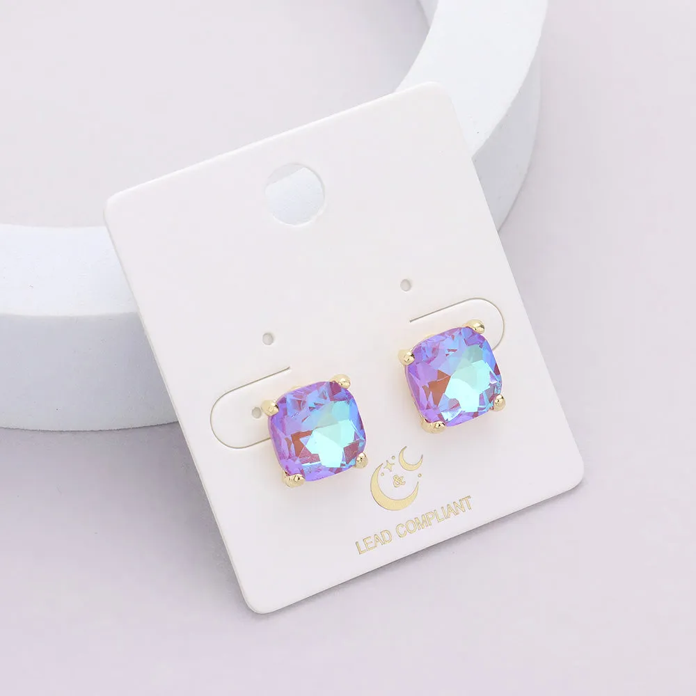 Small Purple AB Cushion Square Stud Pageant Earrings  | Interview Earrings | 591510
