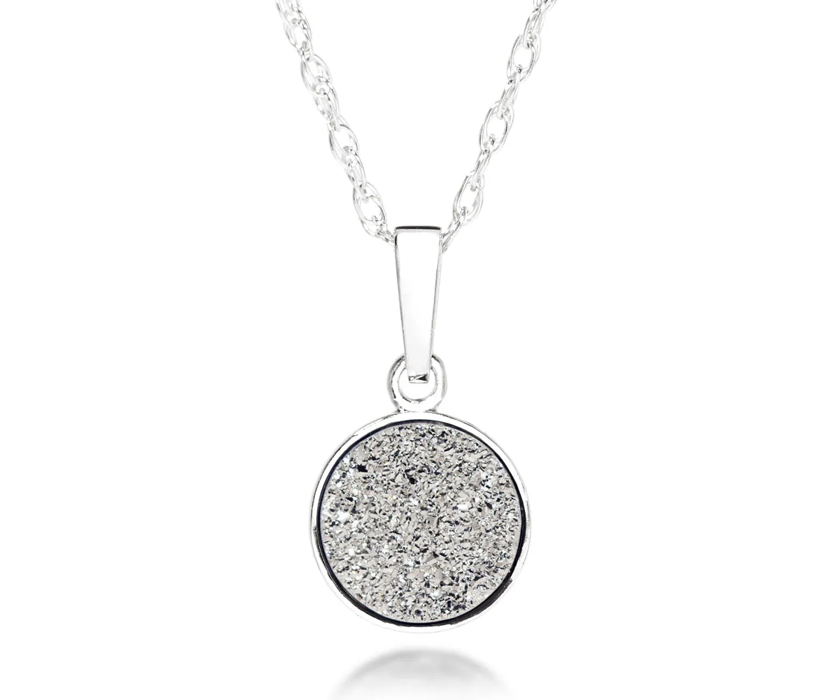 Small Round Platinum Druzy Necklace