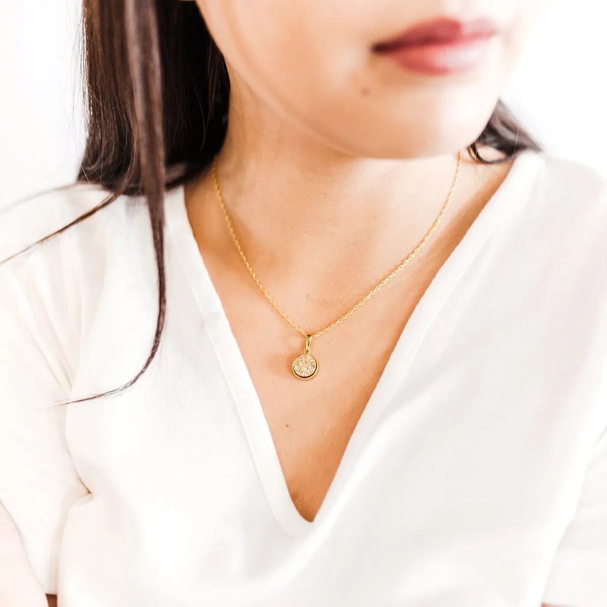 Small Round Platinum Druzy Necklace