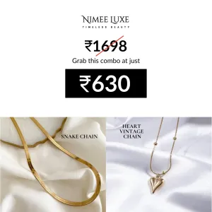 Snake Chain   Heart Vintage Chain Necklace Gold Plated Combo