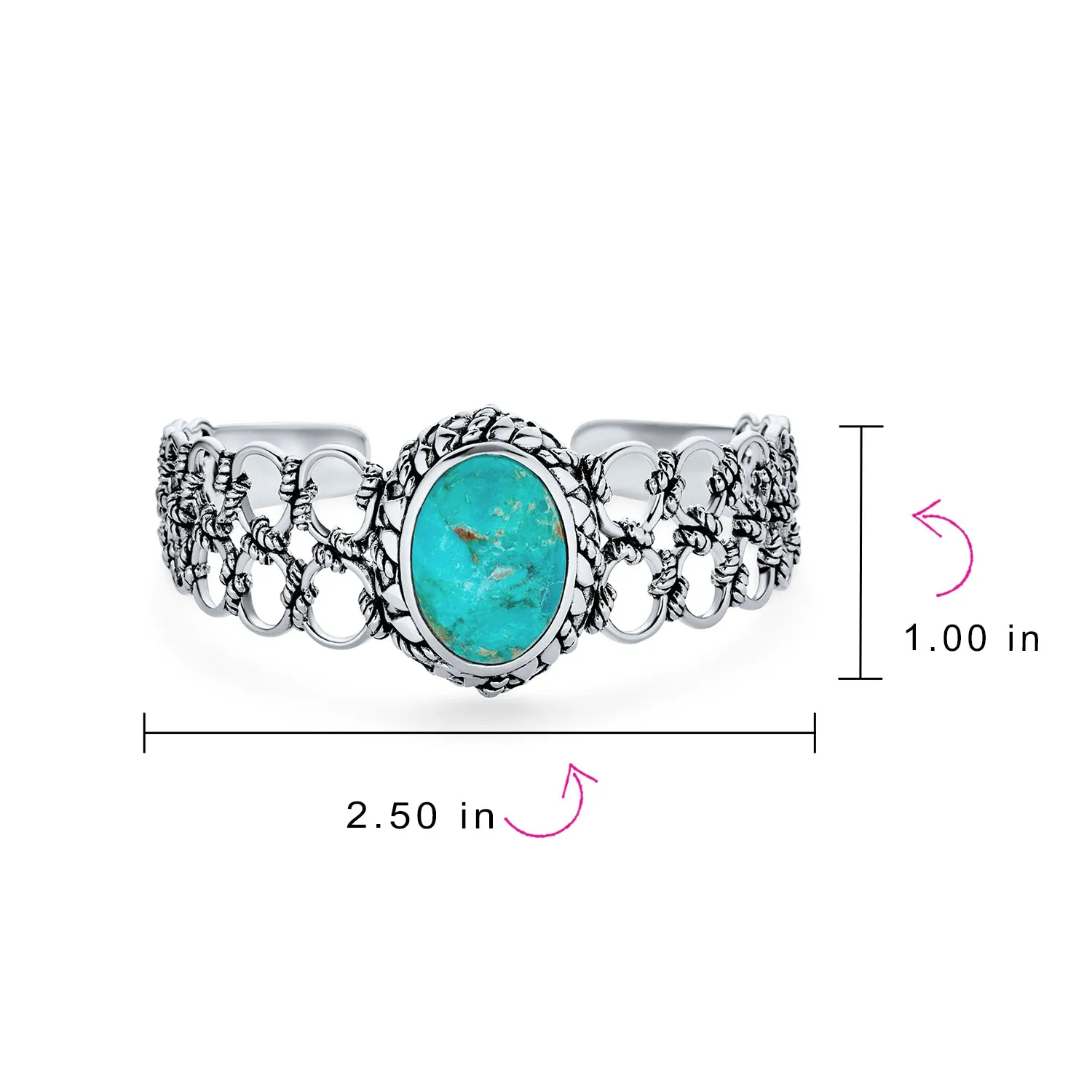 Southwestern Turquoise Cabochon Gemstone Cuff Bracelet in Sterling Silver