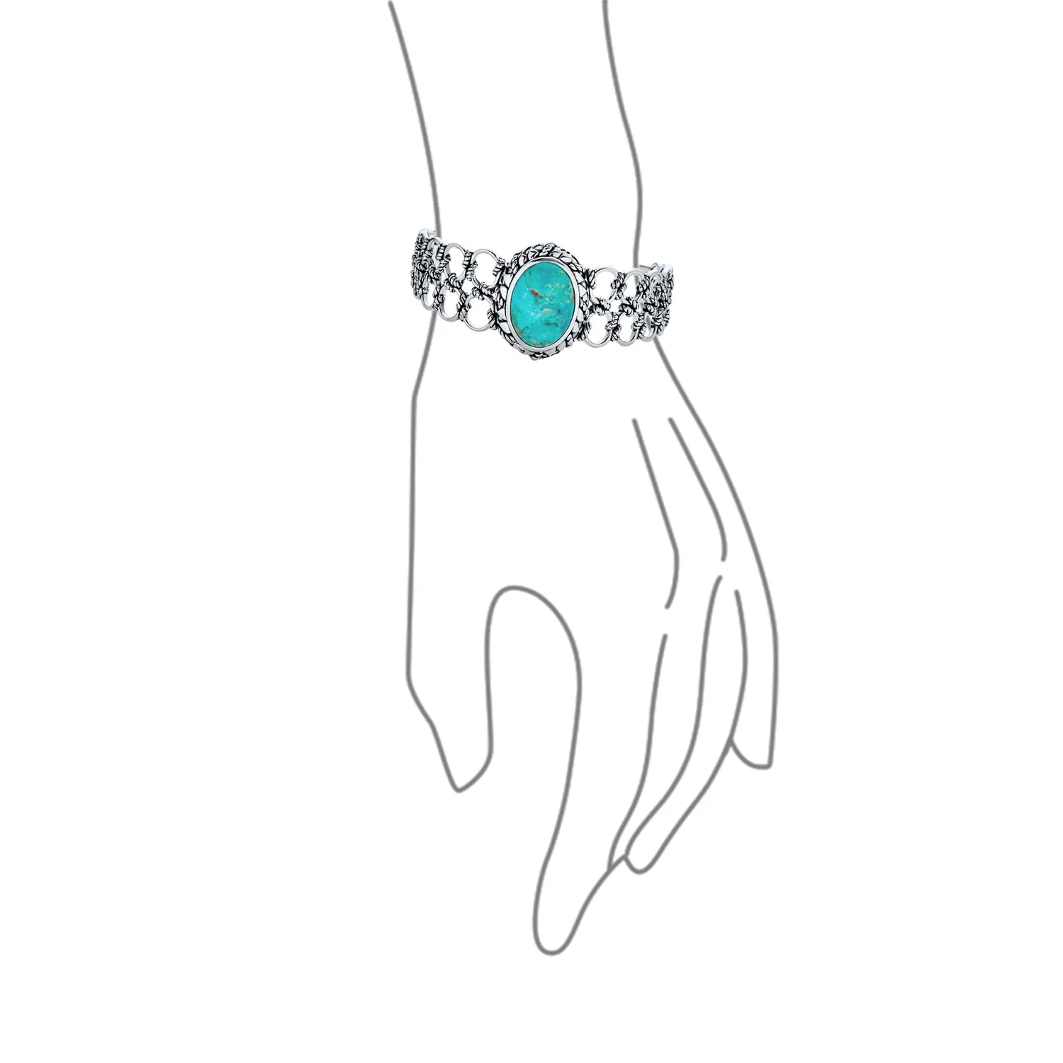 Southwestern Turquoise Cabochon Gemstone Cuff Bracelet in Sterling Silver