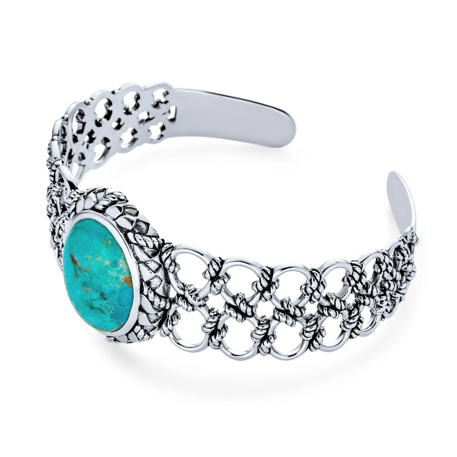 Southwestern Turquoise Cabochon Gemstone Cuff Bracelet in Sterling Silver