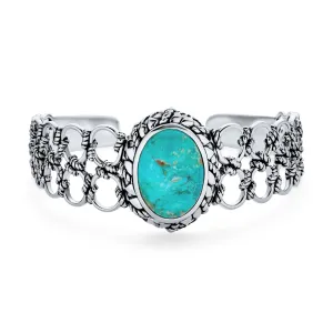 Southwestern Turquoise Cabochon Gemstone Cuff Bracelet in Sterling Silver