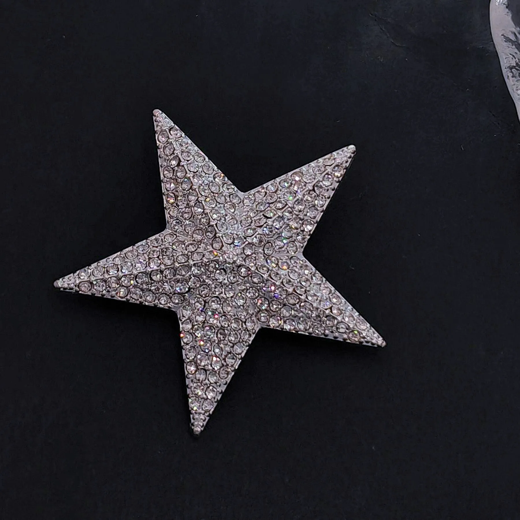 Sparkles Silver-tone Solid Five Point Star Brooch, Vintage Galaxy Accessory