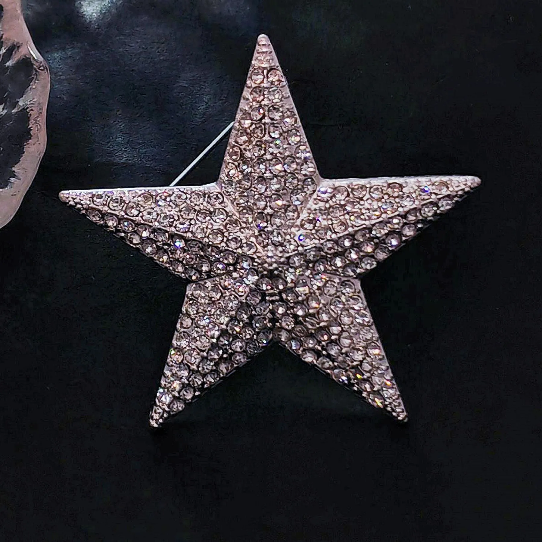 Sparkles Silver-tone Solid Five Point Star Brooch, Vintage Galaxy Accessory