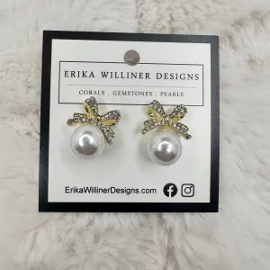 Sparkly Bow with Faux Pearl Earrings | Erika Williner Designs