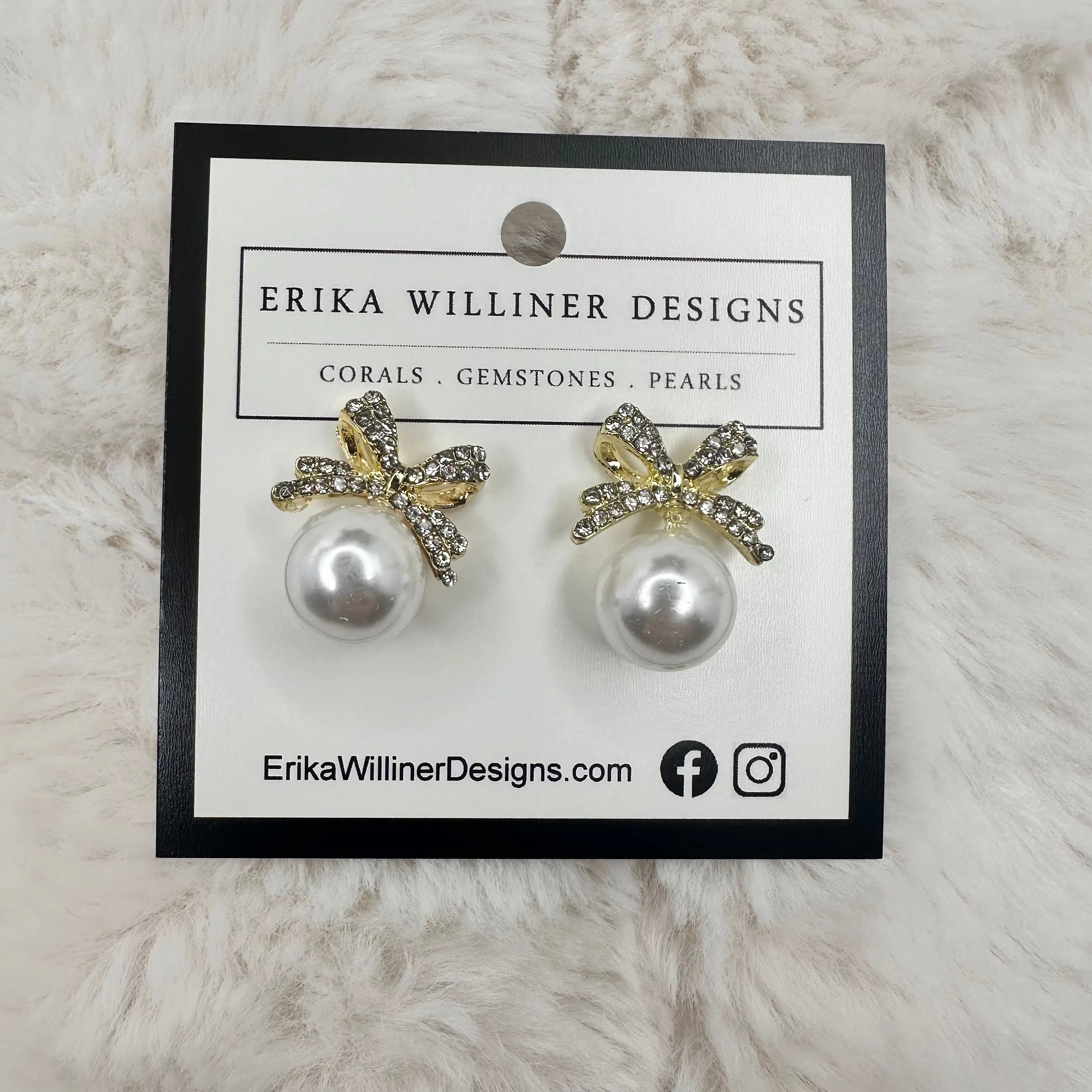 Sparkly Bow with Faux Pearl Earrings | Erika Williner Designs