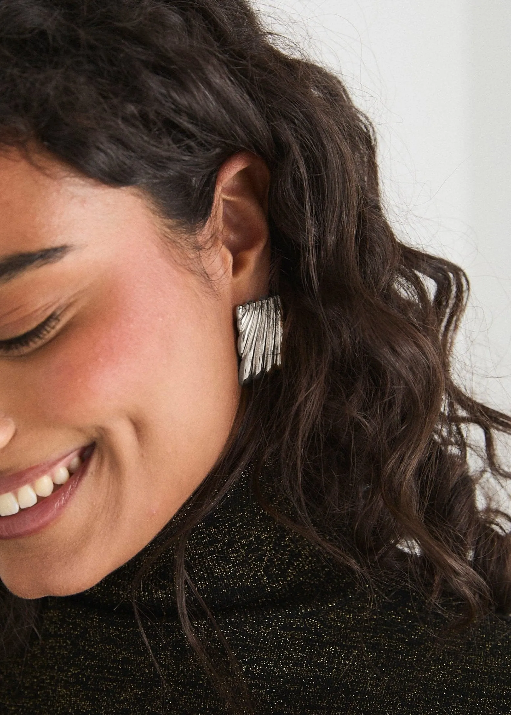 SQUARE RIDGE STUD EARRINGS - SILVER PLATED