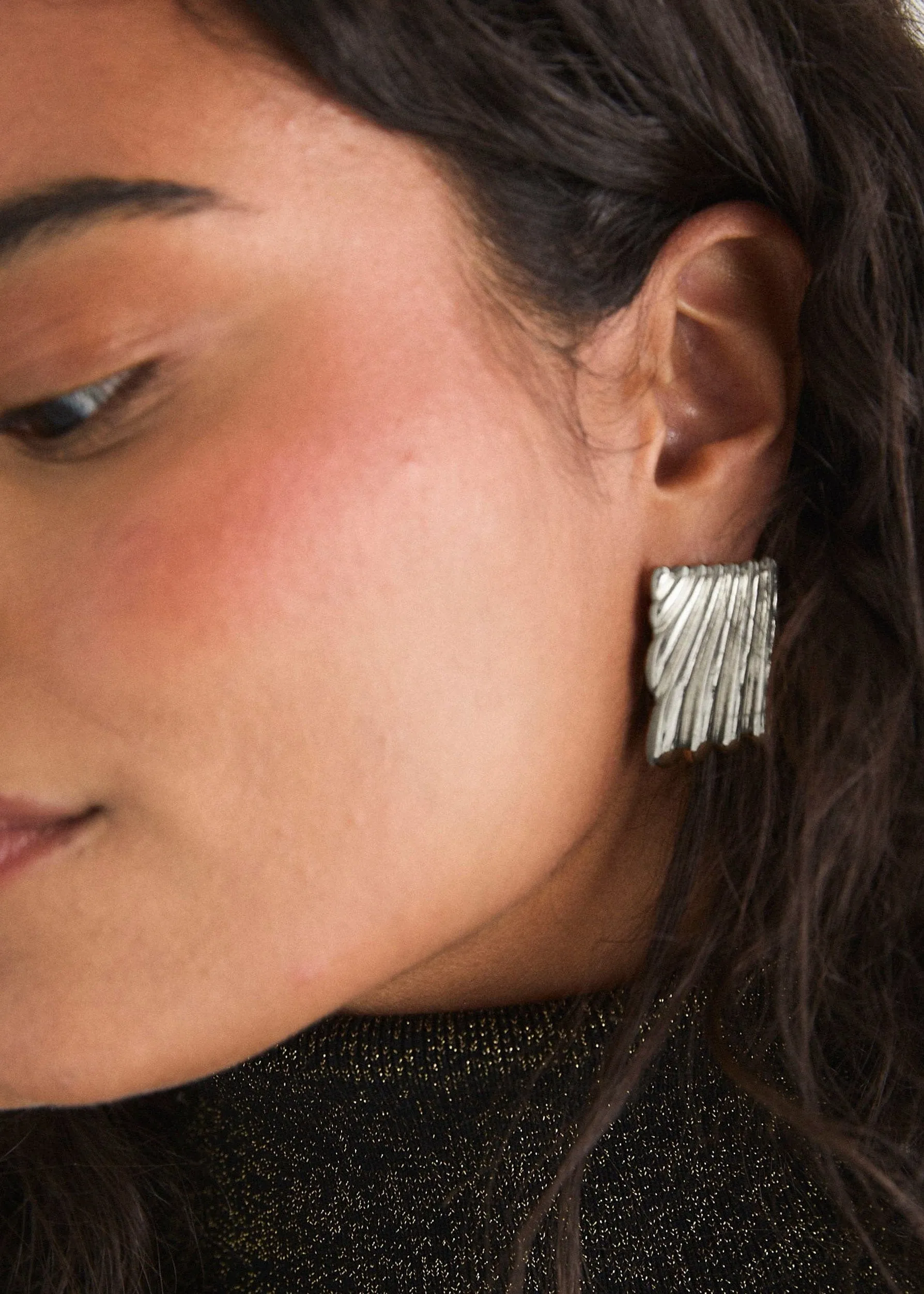 SQUARE RIDGE STUD EARRINGS - SILVER PLATED