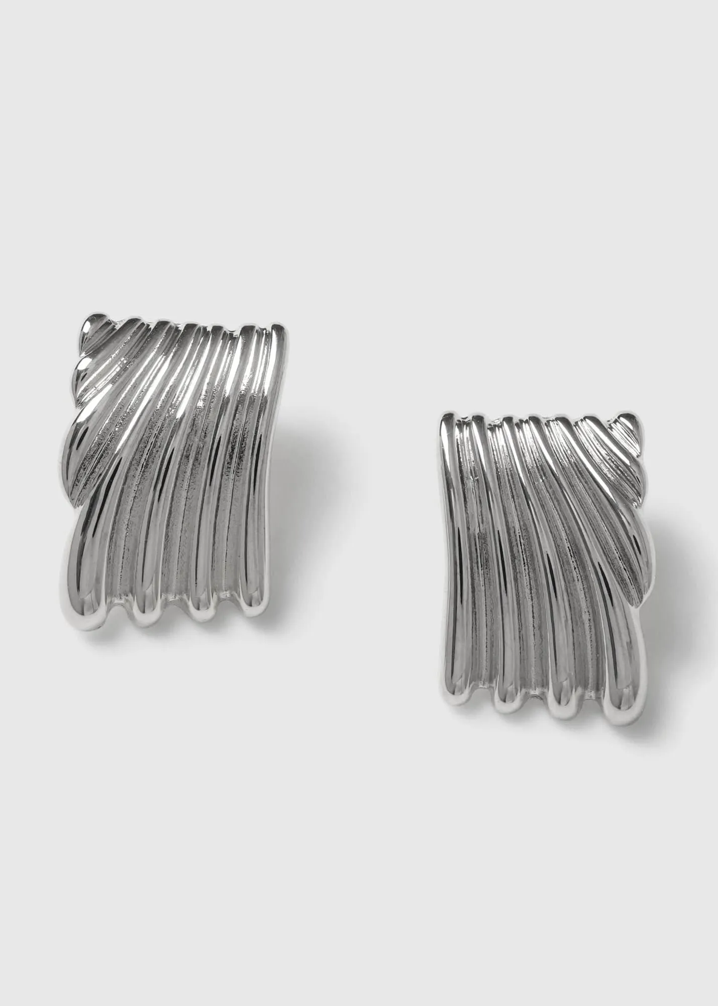 SQUARE RIDGE STUD EARRINGS - SILVER PLATED