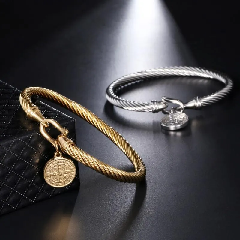 St. Benedict Charm Bracelet Bangle Silver