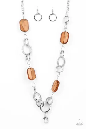 Stained Glass Glamour Brown Lanyard Necklace Paparazzi