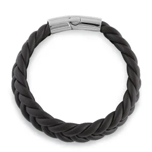 Stainless Steel Brown Leather Twist Bracelet