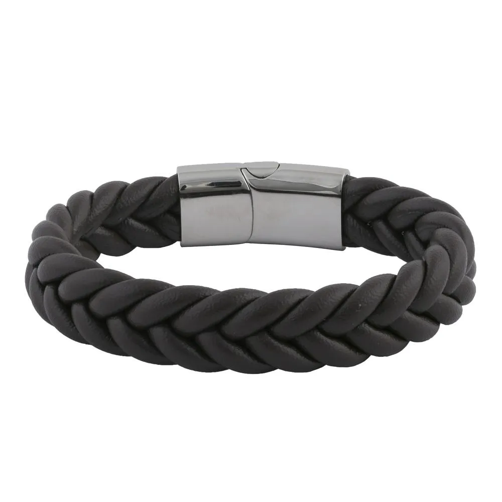Stainless Steel Brown Leather Twist Bracelet