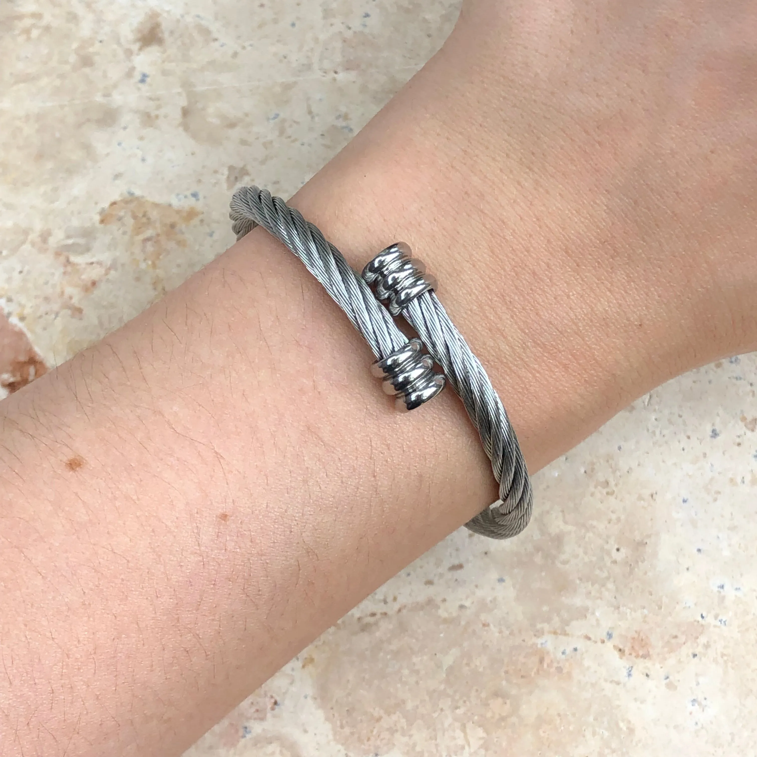 Stainless Steel Cable Twist Bangle Cuff Bracelet
