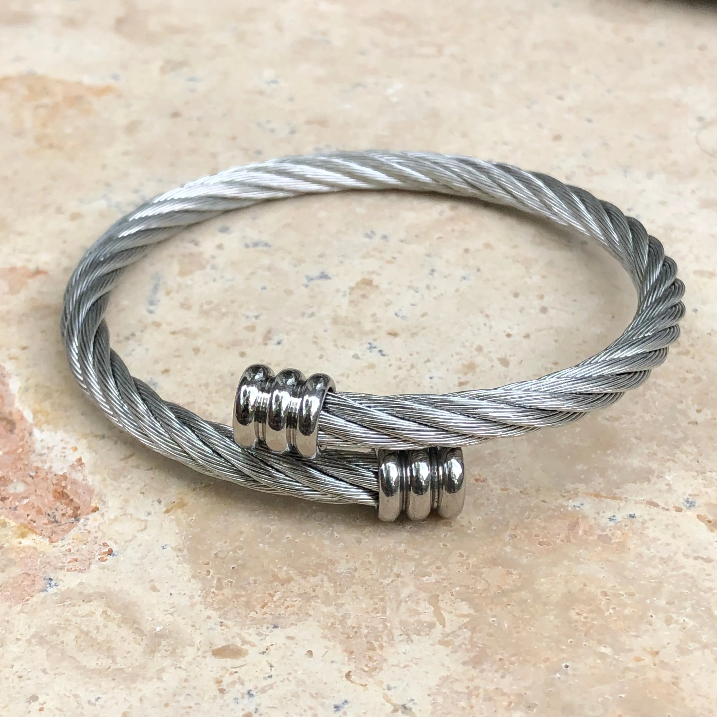 Stainless Steel Cable Twist Bangle Cuff Bracelet