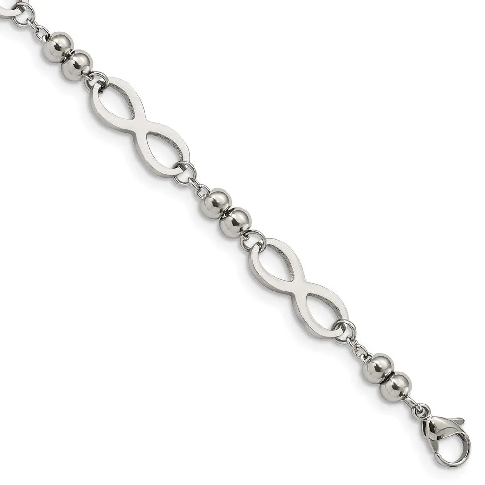 Stainless Steel Polished Infinity 4 Leaf Clover 6.5in w/1in ext. Bracelet