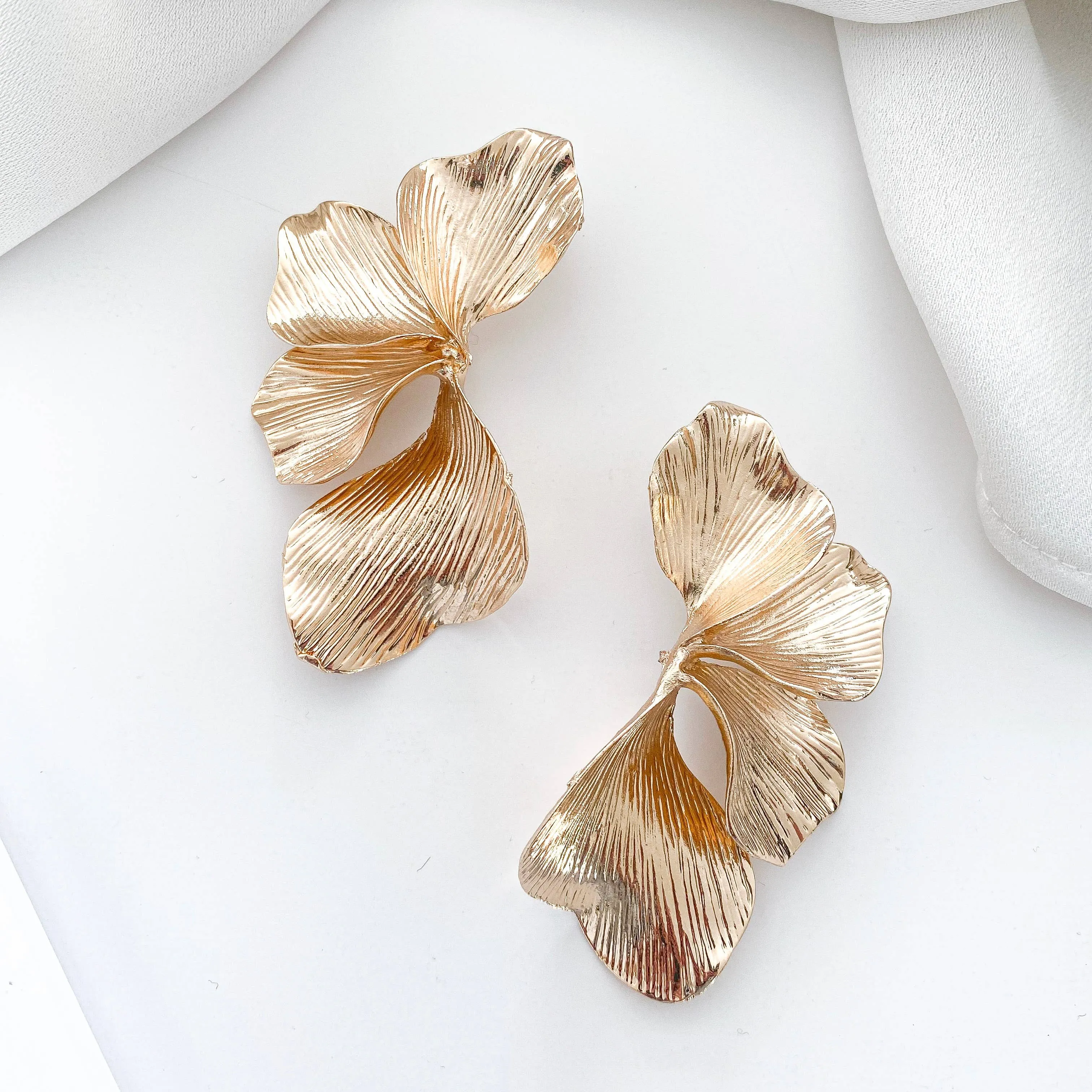 Statement Gold Iris Petal Flower Earrings I