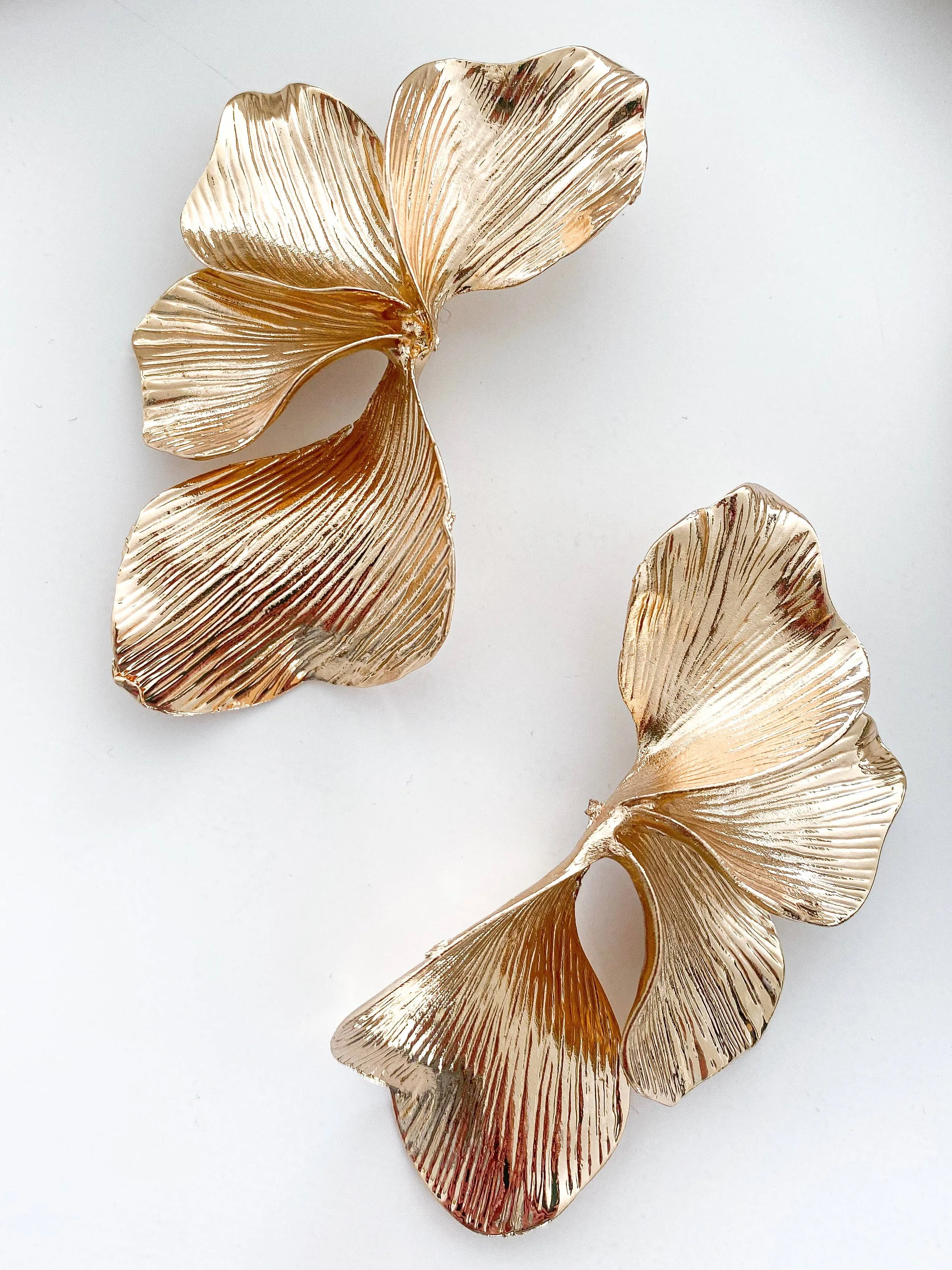 Statement Gold Iris Petal Flower Earrings I