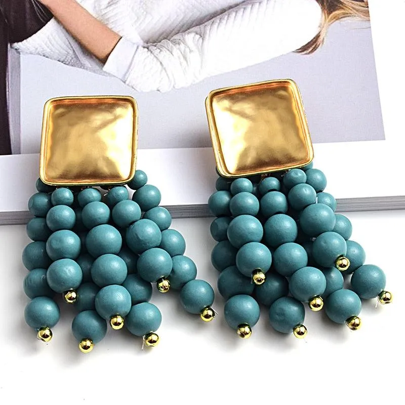 Statement Wooden Bead Drop Earrings