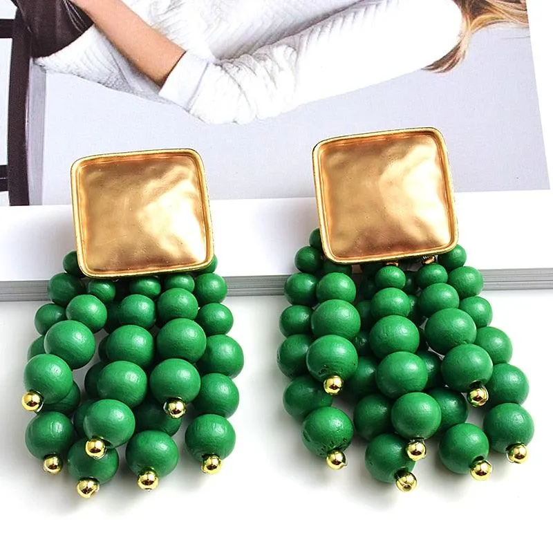 Statement Wooden Bead Drop Earrings