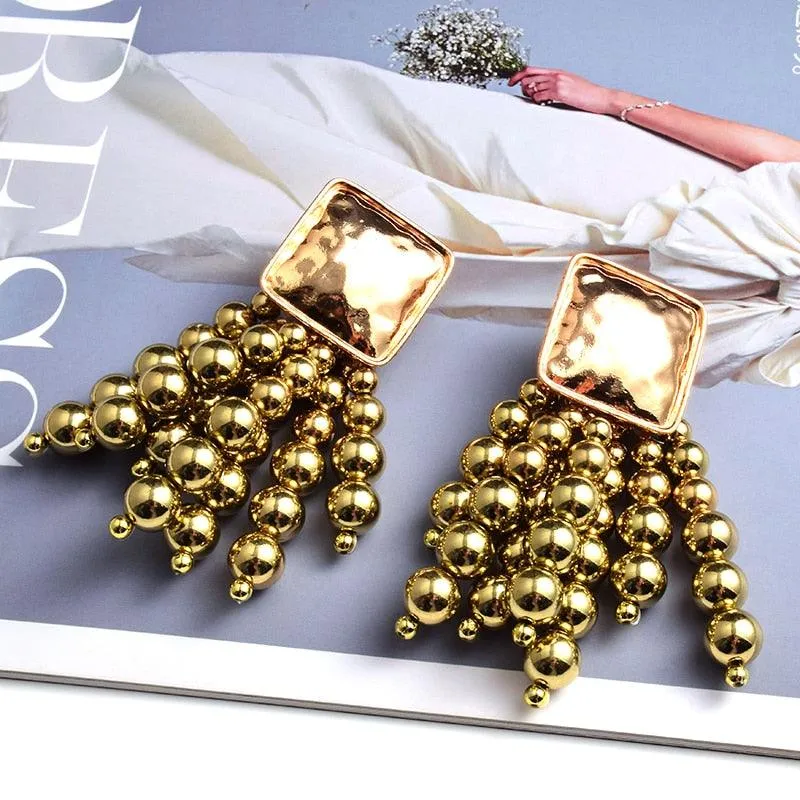 Statement Wooden Bead Drop Earrings