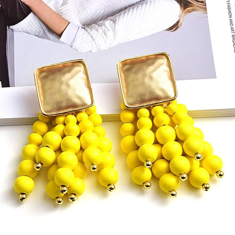 Statement Wooden Bead Drop Earrings