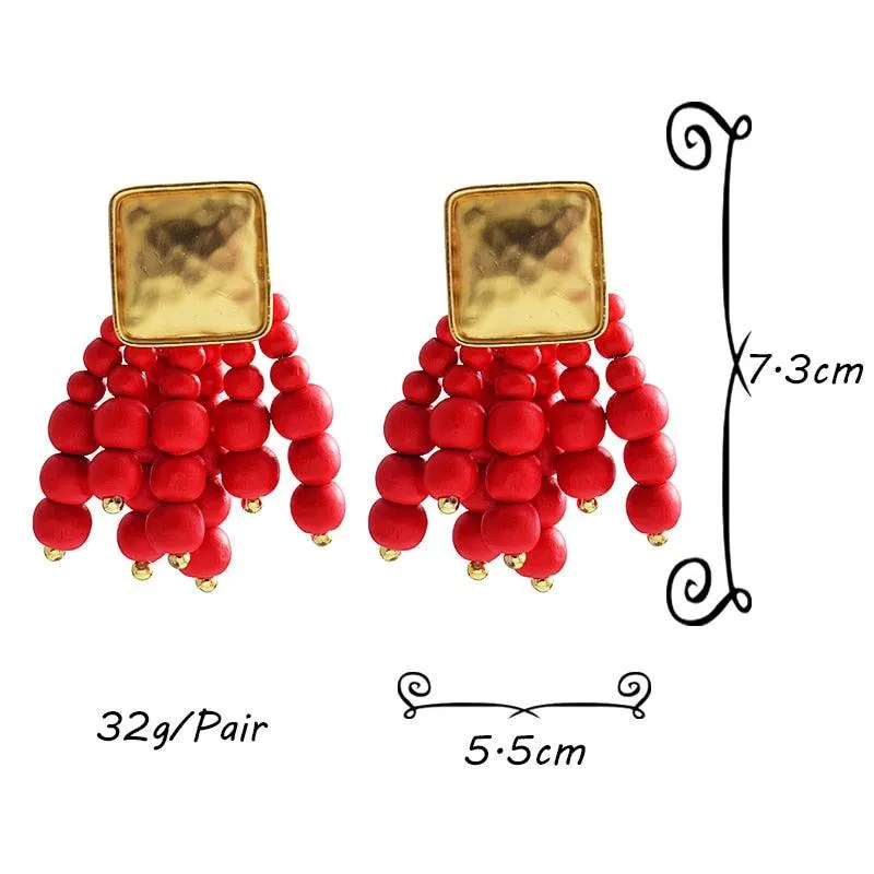 Statement Wooden Bead Drop Earrings