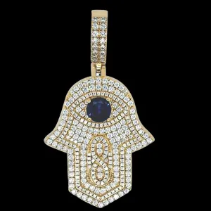 Sterling CZ Infinity Blue Cubic Zirconia 1.4" Hamsa Hande Pendant Charm - C414189