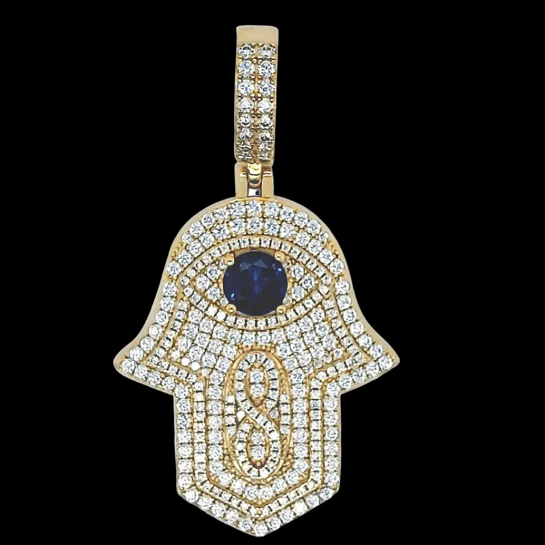 Sterling CZ Infinity Blue Cubic Zirconia 1.4" Hamsa Hande Pendant Charm - C414189