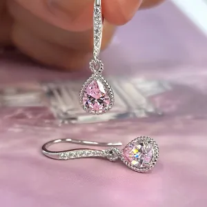 Sterling Silver 1 Carat Pear Cut Dangle Pink Earrings